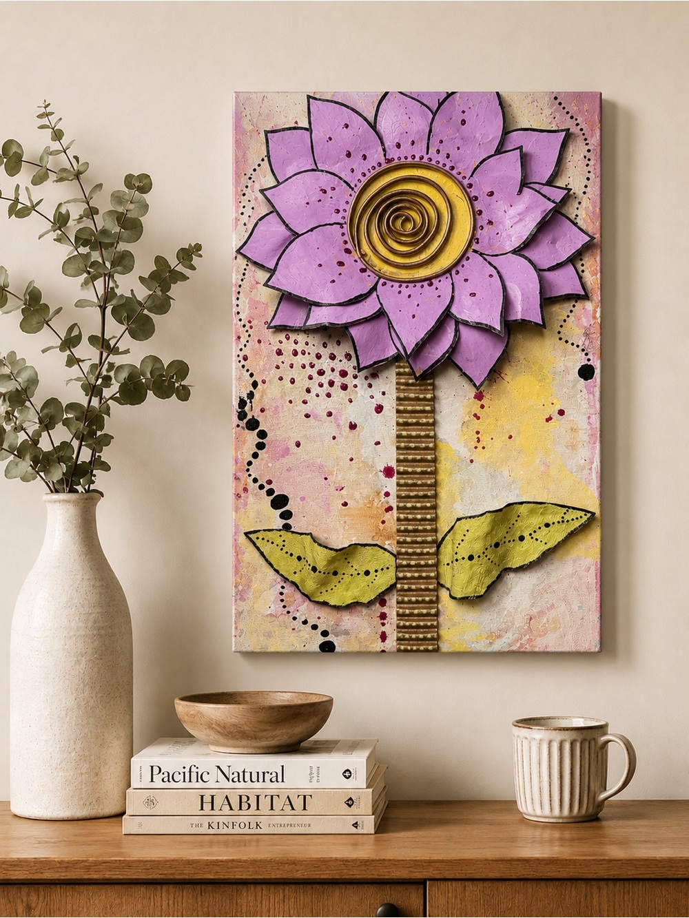 Handmade 3D Floral Wall Art |Mixed Media Flower Collage |Signed Original Artwork